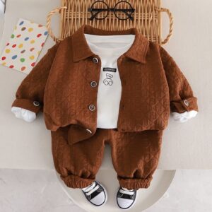 2 Piece Brown Collar Shirt Set
